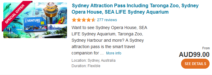 Sydney Attraction Pass Including Taronga Zoo, Sydney Opera House, SEA LIFE Sydney Aquarium